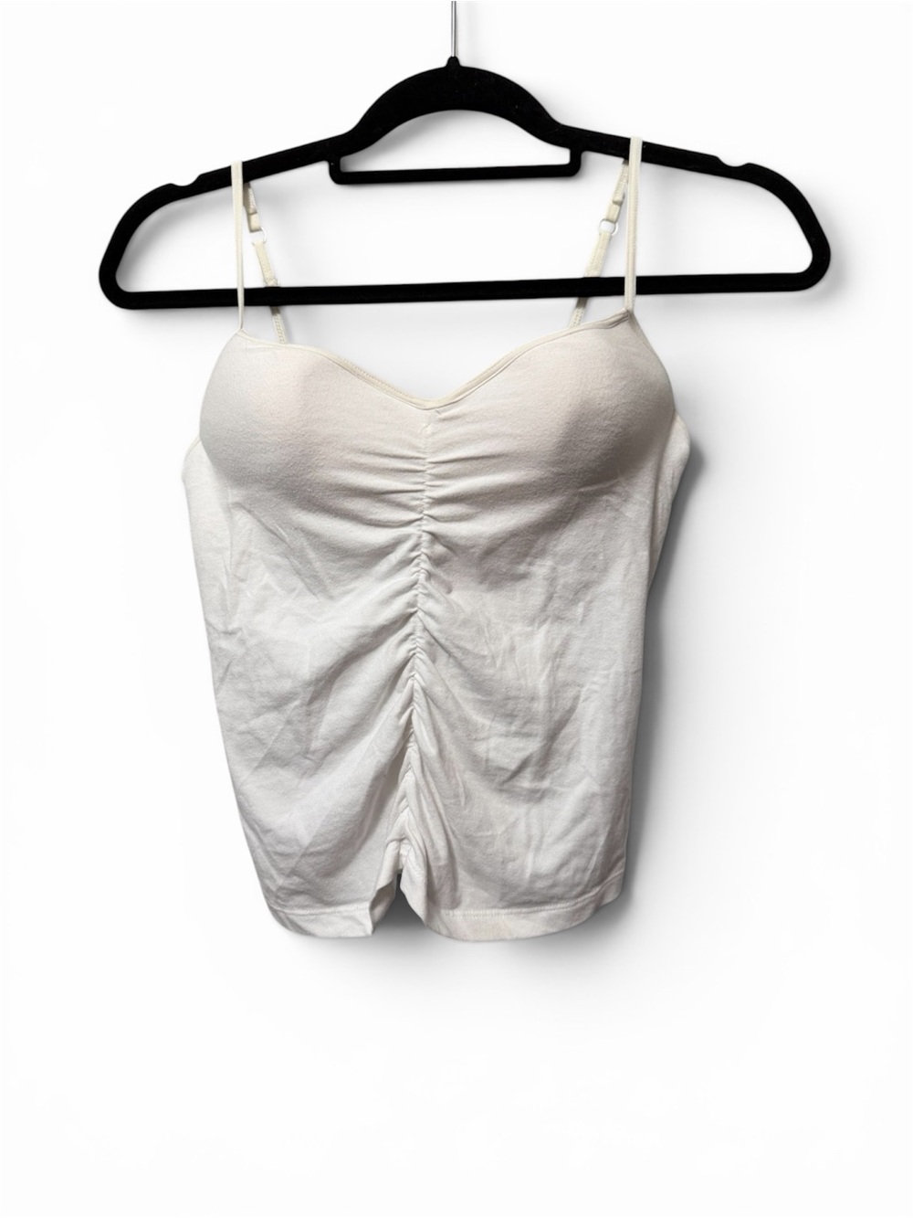 One Step Up Vintage White Ruched Cami Tank Top Size L